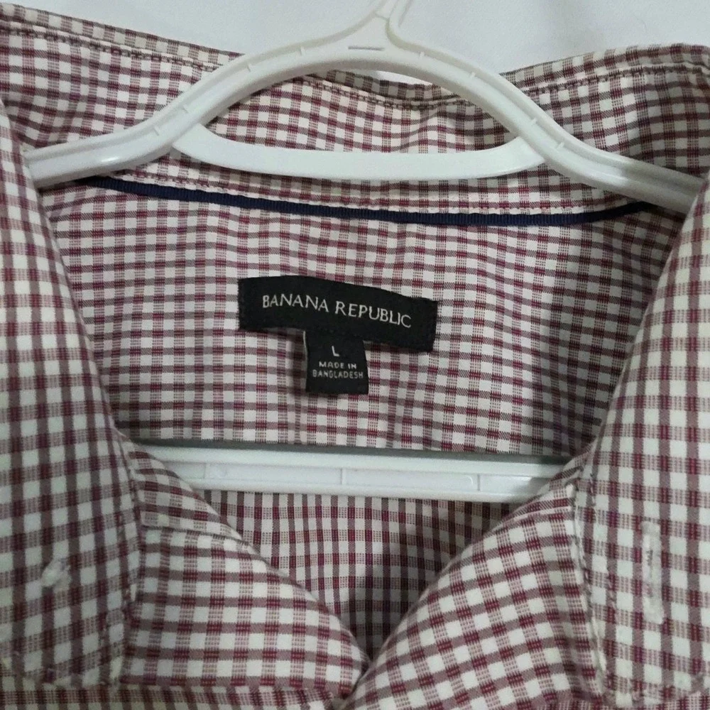 Banana Republic‎ Red Gingham Button Down Classic Fall Office Shirt 100% Cotton L